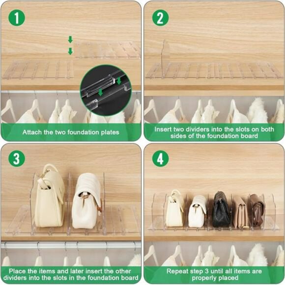 Clear Purse Organizer Closet Shelf Dividers Handbag Storage Holder Adjustable Se - Picture 3 of 7